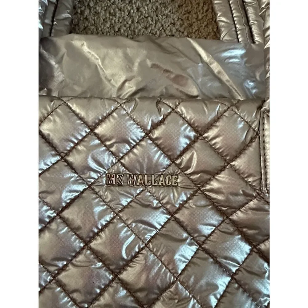 MZ Wallace Metro Tote Deluxe Medium Metallic Rose Gold Quilted Nylon Travel Bag
